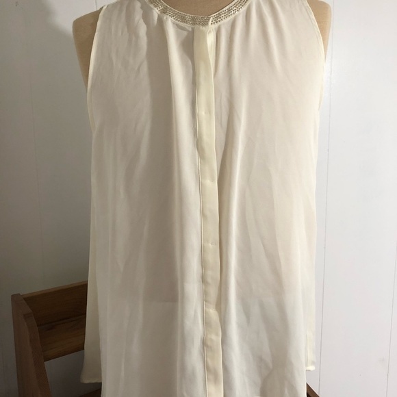 Womens Cream with Rhinestones Sheer Sleeveless Top. By: Rachel Roy Size XL - Picture 6 of 6
